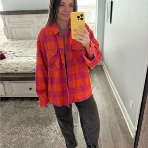Velvet Heart Vibrant Orange and Pink Plaid shacket